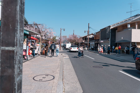KYOTO, JAPAN - April 4, 2023: Tourist walking at Arashiyama district tourist shopping areaのeditorial素材