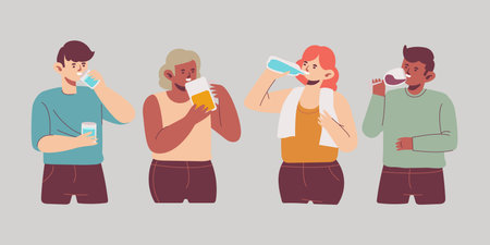 Enjoy drinking cartoon character set in modern style vector illustration