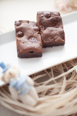 Chewy Fudge chocolate chip Homemade Browniesの写真素材