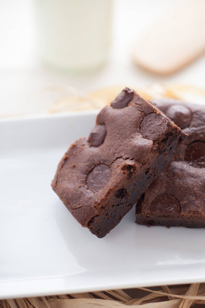 Chewy Fudge chocolate chip Homemade Browniesの写真素材