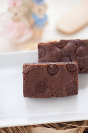 Chewy Fudge chocolate chip Homemade Browniesの写真素材