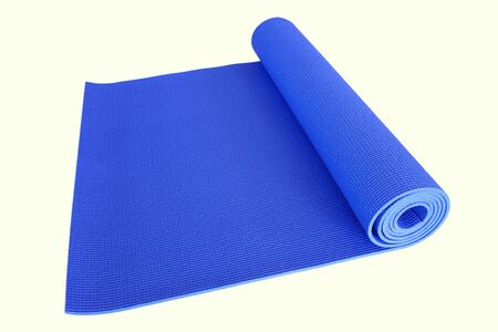 blue yoga mat solated on whiteの写真素材
