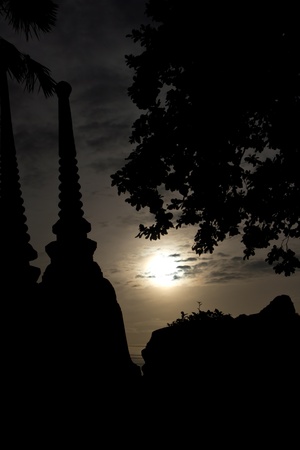 Silhouette of  historic site in Thailandの写真素材
