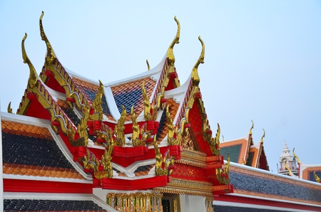 Close up of Thai traditional gable roof in Thai temple 