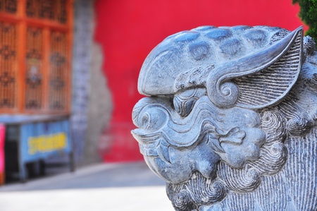 Close up of Kylin  The sculpture stone of holy Chinese animal の写真素材