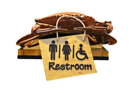 The sign of restroom crab design isolated on white background の写真素材