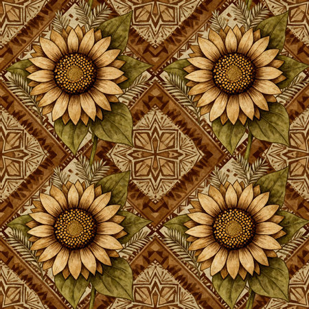 Seamless pattern with sunflowers. Hand-drawn illustration.の素材