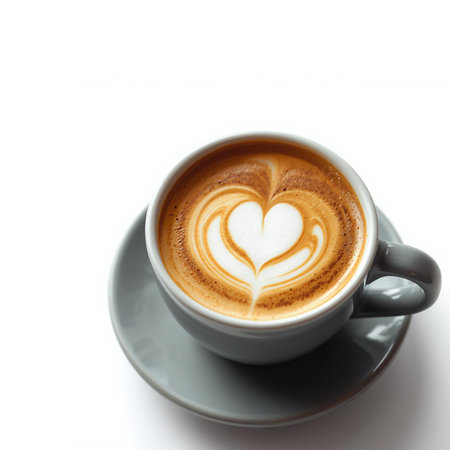 cup of latte art coffee isolated on white background, clipping pathの素材