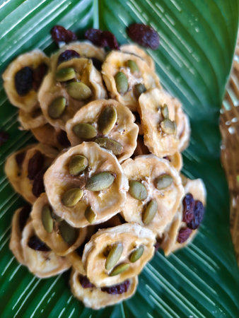 Pistachio cookies with raisinsの写真素材