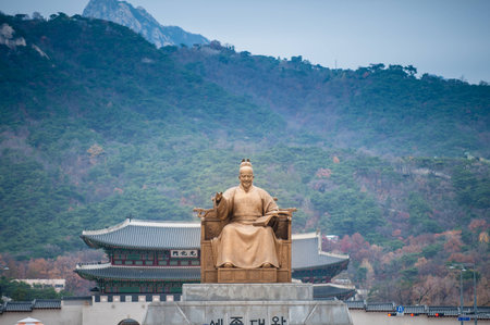 Seoul, South Korea - November 19, 2015: The Statue of Sejong the Great King at Gwanghwamun Plaza in Seoul, South Korea.のeditorial素材