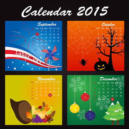 Holiday Calendar of 2015: September, October, November, Decemberのイラスト素材