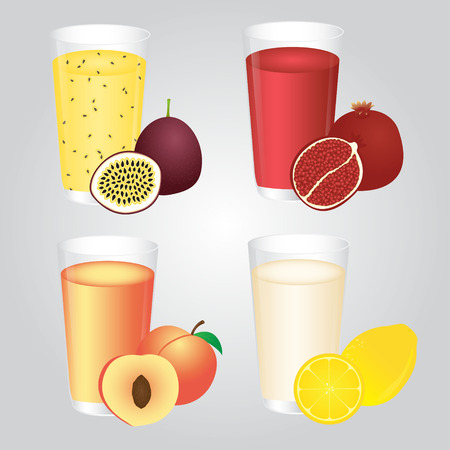 Fresh Fruits Juice in Glass Setのイラスト素材