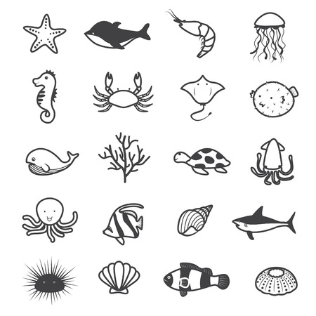 Cartoon Sea Creature Icons Collectionのイラスト素材