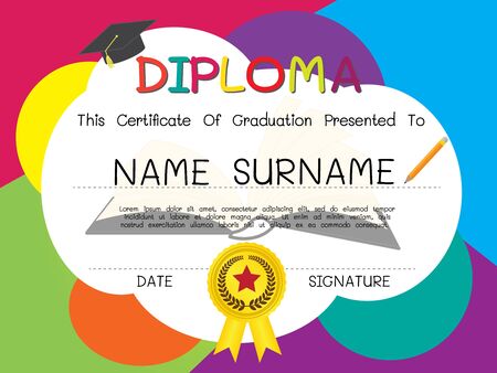 School And Kid Diploma Certificate Design Templateのイラスト素材