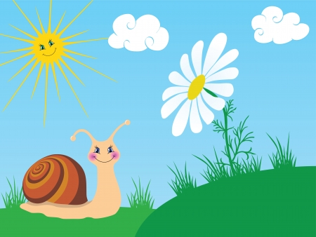 Happy snail with camomile for your designのイラスト素材