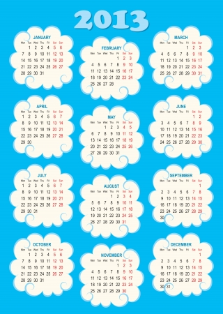 Calendar 2013 with clouds blue colourのイラスト素材