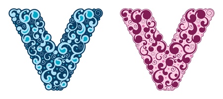 Curling alphabet. Letter V. Vector illustration. Eps 8のイラスト素材
