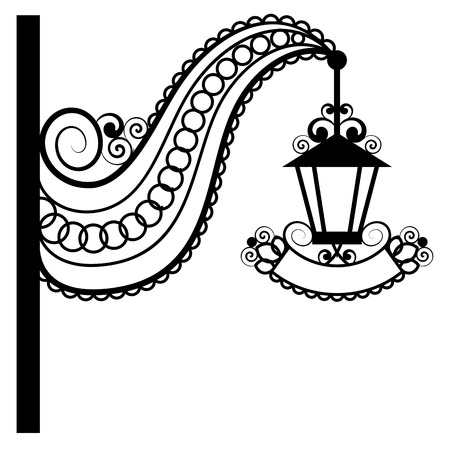 Silhouette vintage street lantern. Vector illustration. のイラスト素材