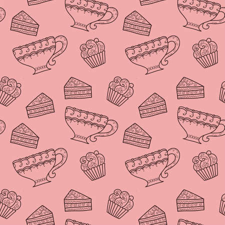 Seamless pattern with coffee and cakes. Vector illustration. Design elementのイラスト素材