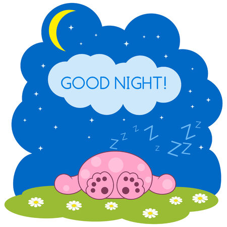 Sleeping cute pink monsterのイラスト素材