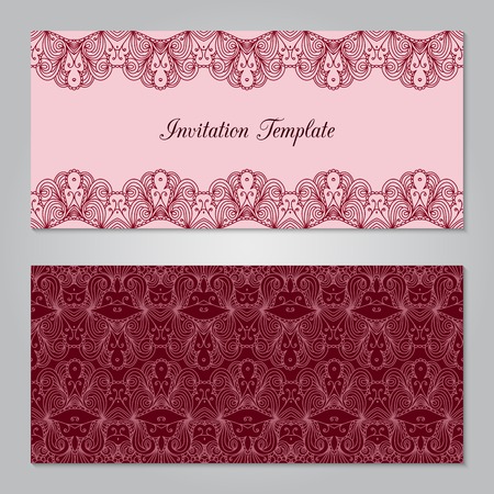 Vintage invitation decoration with lace ornament. Template jewelry detailed lace design. Can be used for packaging, invitations, scrapbooking.のイラスト素材