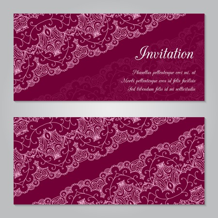 Vintage invitation decoration with lace ornament. Template jewelry detailed lace design. Can be used for packaging, invitations, scrapbooking.のイラスト素材