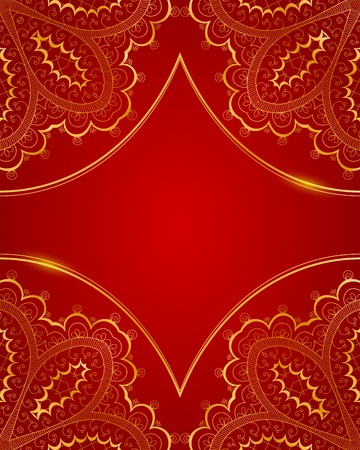 Vintage invitation decoration with gold lace ornament. Template jewelry detailed lace design. Can be used for packaging, invitations, scrapbooking.のイラスト素材