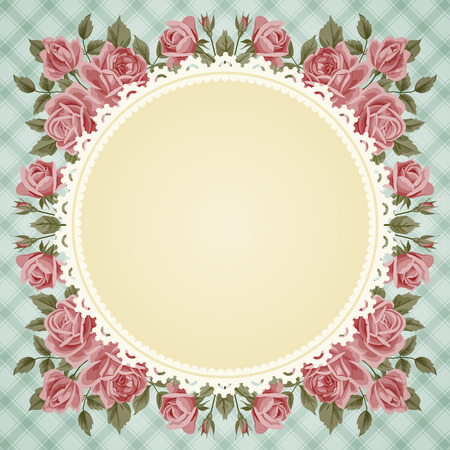 Vintage frame with roses. Invitation, greeting card templateのイラスト素材