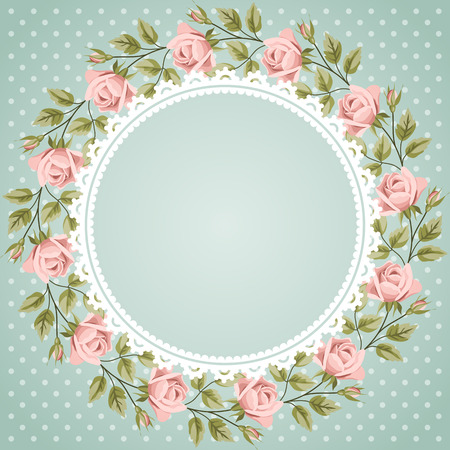 Vintage frame with roses. Invitation, greeting card templateのイラスト素材