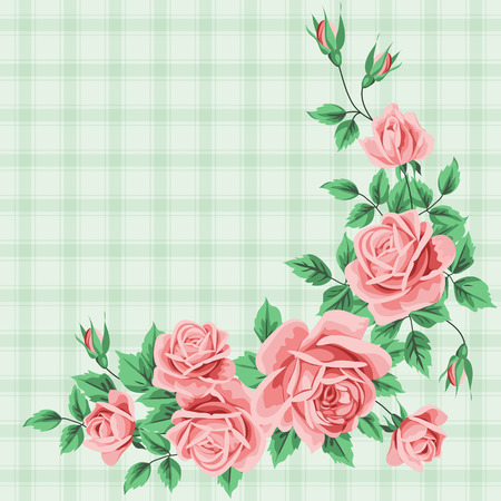 Vintage frame with roses. Invitation, greeting card templateのイラスト素材