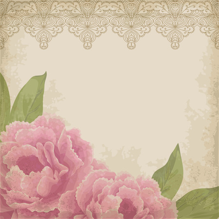 Vintage flower card with peonies. Vector Illustrationのイラスト素材