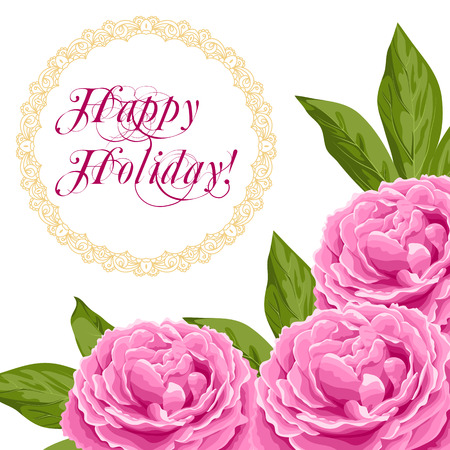 Vintage flower card with peonies. Vector Illustrationのイラスト素材