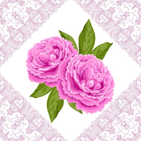 Vintage flower card with peonies. Vector Illustrationのイラスト素材