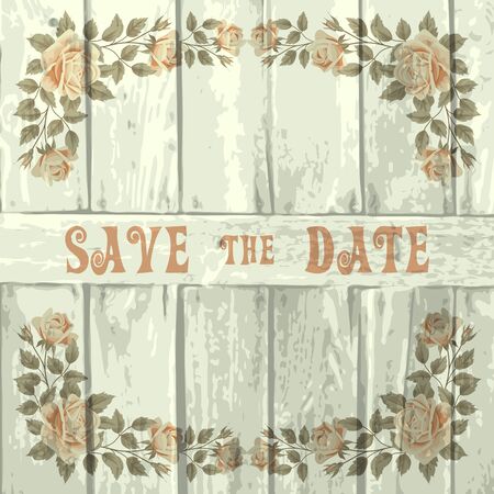 Retro background with colorful roses and wood. Vector illustration. Save the date designのイラスト素材