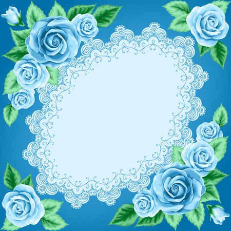 Vintage frame with roses and lace frame. Place for your text. Invitation, greeting card templateのイラスト素材