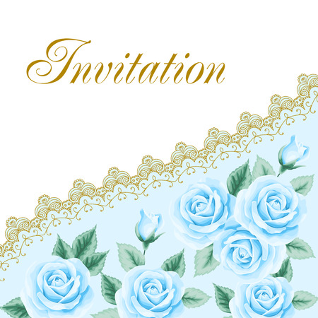 Vintage wedding invitation with roses and lace border. Save the date design. Hand drawn vector illustrationのイラスト素材
