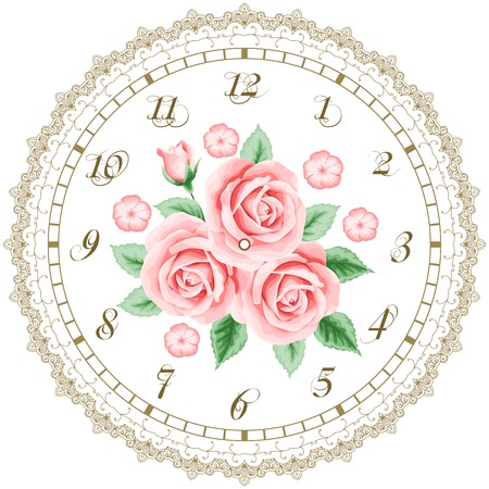 Vintage clock face with roses. Shabby chic vector illustrationのイラスト素材