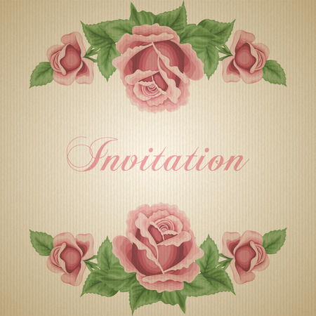 Vintage flower card with colorful roses and lace border. Shabby chic. Vector Illustrationのイラスト素材
