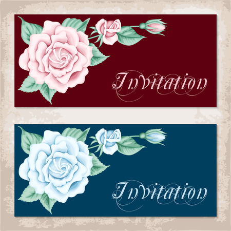 Vintage invitation template with roses. Shabby chic. Vector illustrationのイラスト素材
