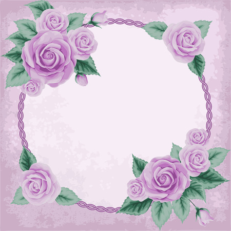 Vintage frame with pink roses and ellipse frame. Place for your text. Invitation, greeting card templateのイラスト素材