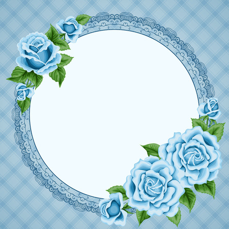 Vintage frame with pink roses and ellipse frame on dotted background. Place for your text. Invitation, greeting card templateのイラスト素材