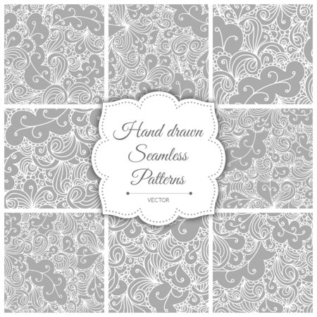 Set of hand drawn seamless patterns. Vector illustration. Can be used for backgroundのイラスト素材