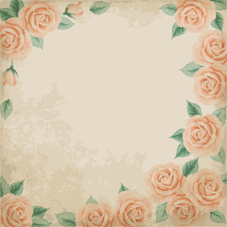 Retro background with colorful roses and old paper. Place for your text. Shabby chic vector illustration.のイラスト素材