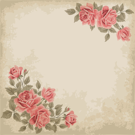 Retro background with colorful roses and old paper. Place for your text. Shabby chic vector illustration.のイラスト素材