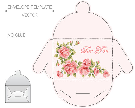 Vector envelope template with floral design. Die-stampingのイラスト素材