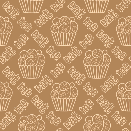 Seamless pattern with doodle cupcakes. Hand drawn vector illustrationのイラスト素材