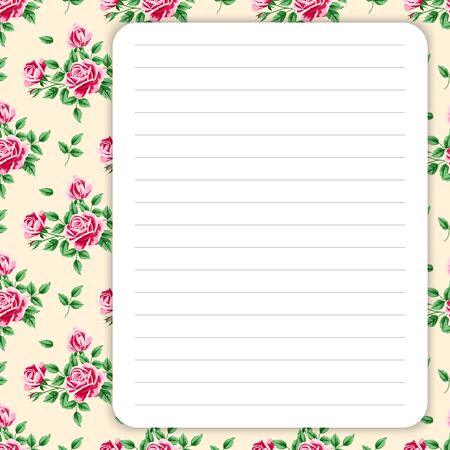 Lined page for notes design in retro style. Floral background. Template for scrap booking, notebook, diary, sticker, greeting card. Place for text.のイラスト素材