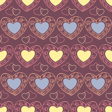 Seamless pattern with doodle stylized hearts. Hand drawn illustrationのイラスト素材