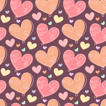 Seamless pattern with doodle stylized hearts. Hand drawn illustrationのイラスト素材