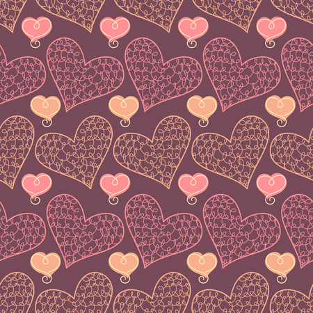 Seamless pattern with doodle stylized hearts. Hand drawn illustrationのイラスト素材